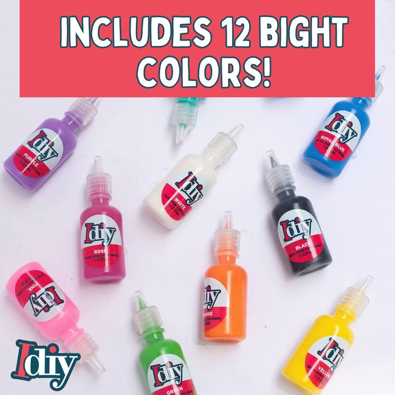 SCS Direct IDIY Fabric Paint Set (12 Classic Colors, 1oz Each) - Permanent Non-Toxic 3D Fabric Paint for Clothes, Canvas, Glass, Wood, & More- Valentineâ€™s Day Crafts, DIY Gifts, Cards, Decorations & Art Projects - Image 5